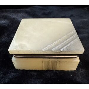 Vintage Alabaster Jewelry Trinket Box Hand Carved Hinged Lid Made In Italy